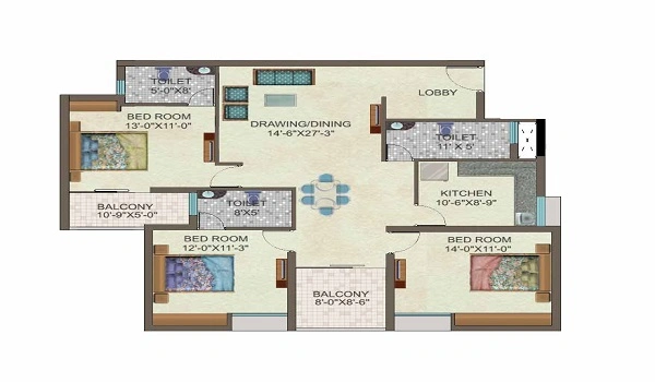 Featured Image of 3 BHK Apartment Floor Plan