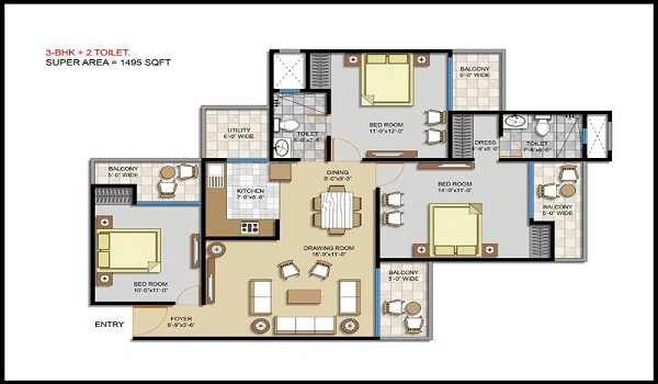 Featured Image of 3.5 BHK Apartment Floor Plan