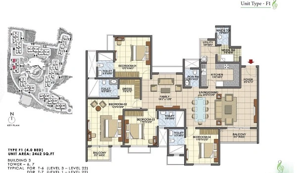 Featured Image of 4 BHK Apartment Floor Plan