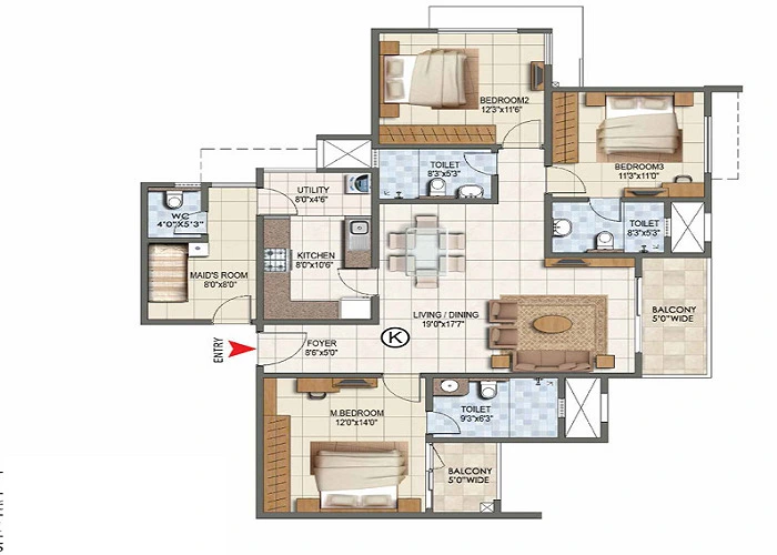 Prestige Falcon City 4 BHK Floor Plan